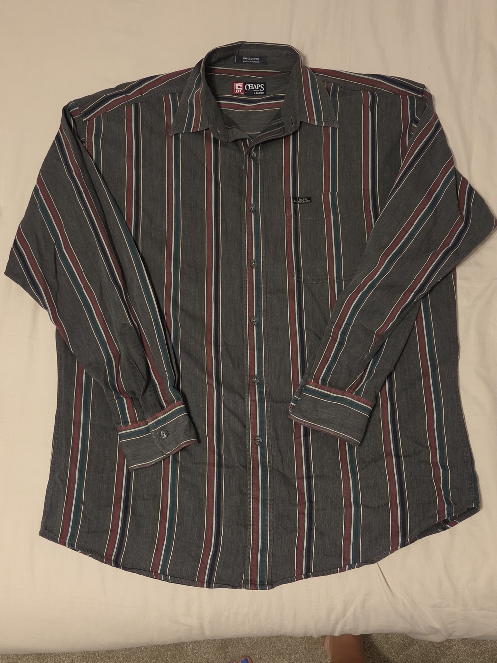 Vintage 90s Chaps Ralph Lauren Striped Button Down Shirt Men's Large Charcoal